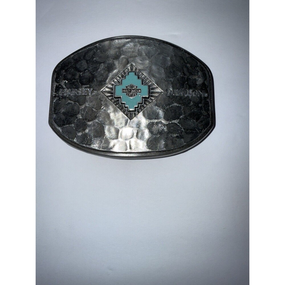 VTG 1993 Western Spirit Turquoise Harley Davidson Belt Buckle Fine Pewter